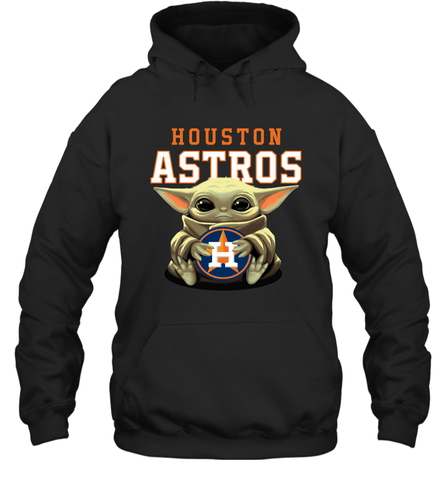 Baby Yoda Hugs Loves The Houston Astros Baseball Adult Hoodie Sweatshirt Adult Hoodie Sweatshirt / Black / S Adult Hoodie Sweatshirt - VeigarTee