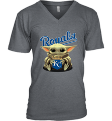 Baby Yoda Hugs Loves The Kansas City Royals Baseball Mens V-Neck T-Shirt Mens V-Neck T-Shirt - VeigarTee