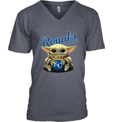 Baby Yoda Hugs Loves The Kansas City Royals Baseball Mens V-Neck T-Shirt Mens V-Neck T-Shirt - VeigarTee