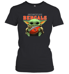 Baby Yoda Loves The Cincinnati Bengals Star Wars Baby Yoda Hugs Bengals NFL Womens T-Shirt