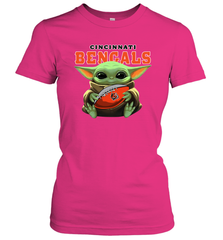 Baby Yoda Loves The Cincinnati Bengals Star Wars Baby Yoda Hugs Bengals NFL Womens T-Shirt Womens T-Shirt - VeigarTee