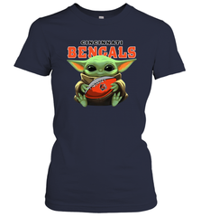 Baby Yoda Loves The Cincinnati Bengals Star Wars Baby Yoda Hugs Bengals NFL Womens T-Shirt Womens T-Shirt - VeigarTee