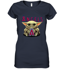 Baby Yoda Hugs Loves The Los Angeles Angels Baseball Womens V-Neck T-Shirt Womens V-Neck T-Shirt - VeigarTee