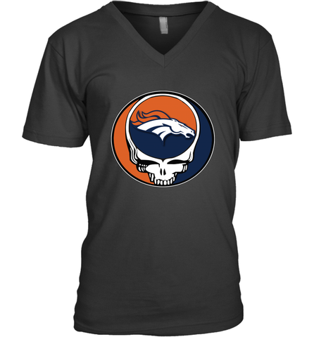 Denver Broncos Grateful Dead Steal Your Face NFL Football Mens V-Neck T-Shirt Mens V-Neck T-Shirt / Black / S Mens V-Neck T-Shirt - VeigarTee