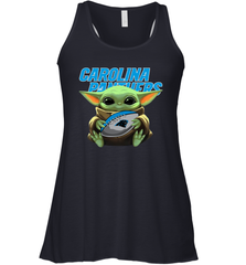 Baby Yoda Loves The Carolina Panthers Star Wars Baby Yoda Hugs Panthers NFL Womens Racerback Tank Top Womens Racerback Tank Top - VeigarTee