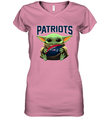 Baby Yoda Loves The New England Patriots Star Wars Baby Yoda Hugs Patriots NFL Womens V-Neck T-Shirt Womens V-Neck T-Shirt - VeigarTee