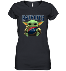 Baby Yoda Loves The New England Patriots Star Wars Baby Yoda Hugs Patriots NFL Womens V-Neck T-Shirt Womens V-Neck T-Shirt - VeigarTee