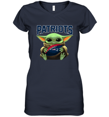 Baby Yoda Loves The New England Patriots Star Wars Baby Yoda Hugs Patriots NFL Womens V-Neck T-Shirt Womens V-Neck T-Shirt - VeigarTee