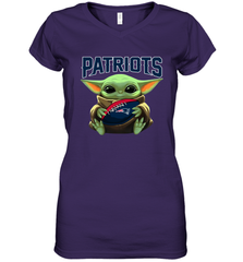 Baby Yoda Loves The New England Patriots Star Wars Baby Yoda Hugs Patriots NFL Womens V-Neck T-Shirt Womens V-Neck T-Shirt - VeigarTee