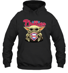 Baby Yoda Hugs Loves The Philadelphia Phillies Baseball Adult Hoodie Sweatshirt