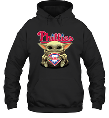 Baby Yoda Hugs Loves The Philadelphia Phillies Baseball Adult Hoodie Sweatshirt Adult Hoodie Sweatshirt - VeigarTee