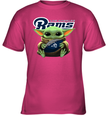 Baby Yoda Loves The Los Angeles Rams Star Wars Baby Yoda Hugs Rams NFL Youth T-Shirt Youth T-Shirt - VeigarTee