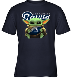Baby Yoda Loves The Los Angeles Rams Star Wars Baby Yoda Hugs Rams NFL Youth T-Shirt