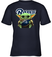 Baby Yoda Loves The Los Angeles Rams Star Wars Baby Yoda Hugs Rams NFL Youth T-Shirt Youth T-Shirt - VeigarTee
