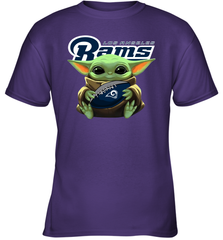 Baby Yoda Loves The Los Angeles Rams Star Wars Baby Yoda Hugs Rams NFL Youth T-Shirt Youth T-Shirt - VeigarTee