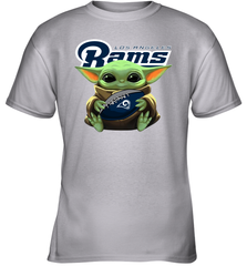 Baby Yoda Loves The Los Angeles Rams Star Wars Baby Yoda Hugs Rams NFL Youth T-Shirt Youth T-Shirt - VeigarTee