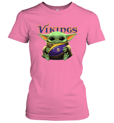 Baby Yoda Loves The Minnesota Vikings Star Wars Baby Yoda Hugs Vikings NFL Womens T-Shirt Womens T-Shirt - VeigarTee