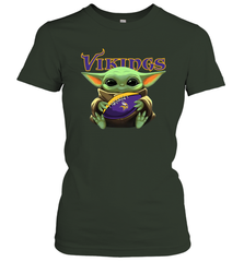 Baby Yoda Loves The Minnesota Vikings Star Wars Baby Yoda Hugs Vikings NFL Womens T-Shirt Womens T-Shirt - VeigarTee