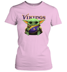 Baby Yoda Loves The Minnesota Vikings Star Wars Baby Yoda Hugs Vikings NFL Womens T-Shirt Womens T-Shirt - VeigarTee
