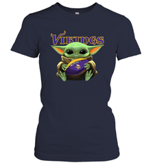 Baby Yoda Loves The Minnesota Vikings Star Wars Baby Yoda Hugs Vikings NFL Womens T-Shirt Womens T-Shirt - VeigarTee