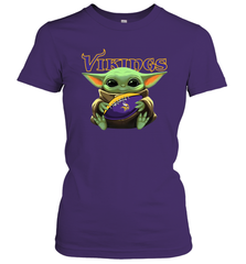 Baby Yoda Loves The Minnesota Vikings Star Wars Baby Yoda Hugs Vikings NFL Womens T-Shirt Womens T-Shirt - VeigarTee