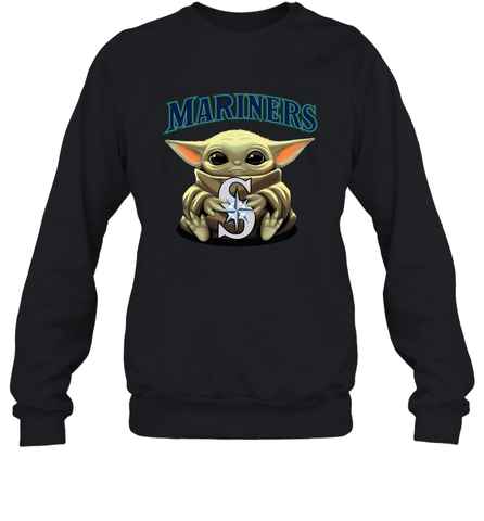 Baby Yoda Hugs Loves The Seattle Mariners Baseball Adult Sweatshirt Adult Sweatshirt / Black / S Adult Sweatshirt - VeigarTee