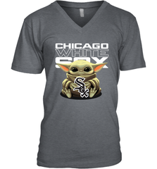 Baby Yoda Hugs Loves The Chicago White Sox Baseball Mens V-Neck T-Shirt Mens V-Neck T-Shirt - VeigarTee