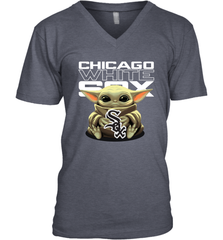 Baby Yoda Hugs Loves The Chicago White Sox Baseball Mens V-Neck T-Shirt Mens V-Neck T-Shirt - VeigarTee