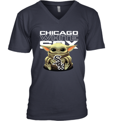 Baby Yoda Hugs Loves The Chicago White Sox Baseball Mens V-Neck T-Shirt Mens V-Neck T-Shirt - VeigarTee