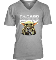 Baby Yoda Hugs Loves The Chicago White Sox Baseball Mens V-Neck T-Shirt Mens V-Neck T-Shirt - VeigarTee