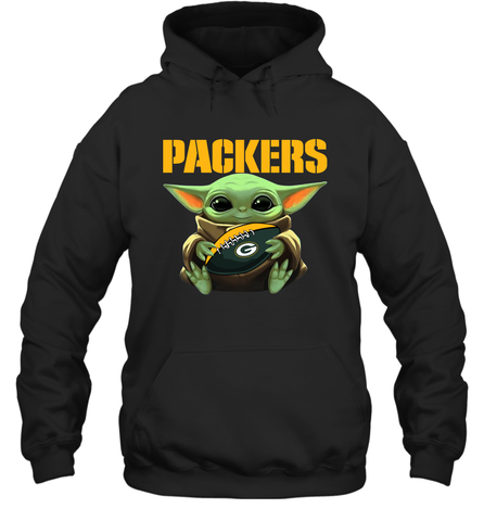 Baby Yoda Loves The Green Bay Packers Star Wars Baby Yoda Hugs Packers NFL Adult Hoodie Sweatshirt Adult Hoodie Sweatshirt / Black / S Adult Hoodie Sweatshirt - VeigarTee