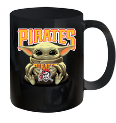 Baby Yoda Hugs Loves The Pittsburgh Pirates Baseball Ceramic Mug 11oz Ceramic Mug 11oz - VeigarTee