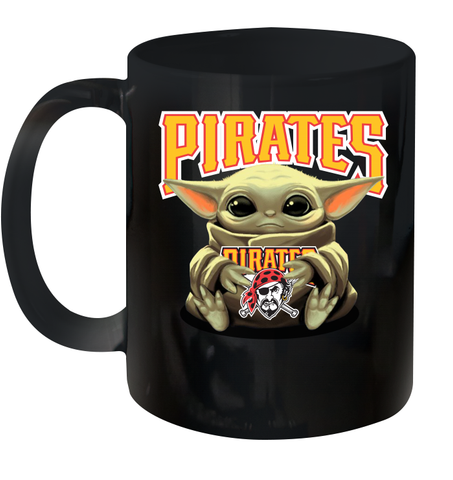Baby Yoda Hugs Loves The Pittsburgh Pirates Baseball Ceramic Mug 11oz Ceramic Mug 11oz / Black / 11oz Ceramic Mug 11oz - VeigarTee