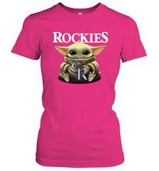 Baby Yoda Hugs Loves The Colorado Rockies Baseball Womens T-Shirt Womens T-Shirt - VeigarTee