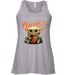 Baby Yoda Hugs Loves The Baltimore Orioles Baseball Womens Racerback Tank Top