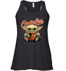 Baby Yoda Hugs Loves The Baltimore Orioles Baseball Womens Racerback Tank Top