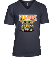 Baby Yoda Hugs Loves The Pittsburgh Pirates Baseball Mens V-Neck T-Shirt Mens V-Neck T-Shirt - VeigarTee