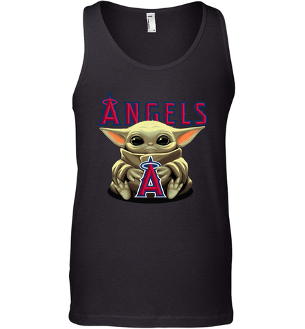 Baby Yoda Hugs Loves The Los Angeles Angels Baseball Mens Tank Top Mens Tank Top / Black / XS Mens Tank Top - VeigarTee