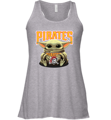 Baby Yoda Hugs Loves The Pittsburgh Pirates Baseball Womens Racerback Tank Top Womens Racerback Tank Top - VeigarTee