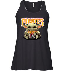 Baby Yoda Hugs Loves The Pittsburgh Pirates Baseball Womens Racerback Tank Top Womens Racerback Tank Top - VeigarTee