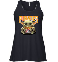 Baby Yoda Hugs Loves The Pittsburgh Pirates Baseball Womens Racerback Tank Top Womens Racerback Tank Top - VeigarTee