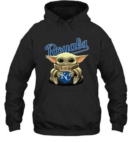 Baby Yoda Hugs Loves The Kansas City Royals Baseball Adult Hoodie Sweatshirt Adult Hoodie Sweatshirt / Black / S Adult Hoodie Sweatshirt - VeigarTee