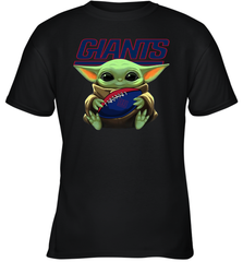 Baby Yoda Loves The New York Giants Star Wars Baby Yoda Hugs Giants NFL Youth T-Shirt Youth T-Shirt - VeigarTee