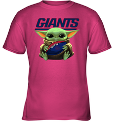 Baby Yoda Loves The New York Giants Star Wars Baby Yoda Hugs Giants NFL Youth T-Shirt Youth T-Shirt - VeigarTee