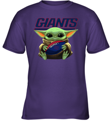 Baby Yoda Loves The New York Giants Star Wars Baby Yoda Hugs Giants NFL Youth T-Shirt Youth T-Shirt - VeigarTee