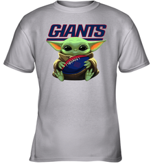 Baby Yoda Loves The New York Giants Star Wars Baby Yoda Hugs Giants NFL Youth T-Shirt Youth T-Shirt - VeigarTee