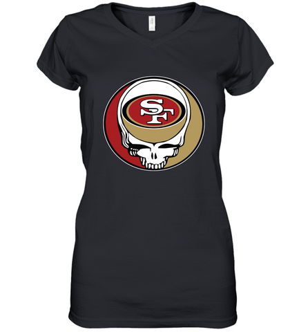 San Francisco 49ers Grateful Dead Steal Your Face NFL Football Womens V-Neck T-Shirt Womens V-Neck T-Shirt / Black / S Womens V-Neck T-Shirt - VeigarTee