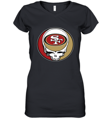 San Francisco 49ers Grateful Dead Steal Your Face NFL Football Womens V-Neck T-Shirt Womens V-Neck T-Shirt - VeigarTee