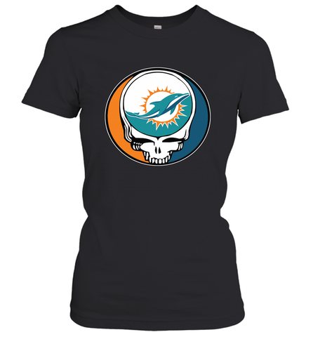 Miami Dolphins Grateful Dead Steal Your Face NFL Football Womens T-Shirt Womens T-Shirt / Black / XS Womens T-Shirt - VeigarTee