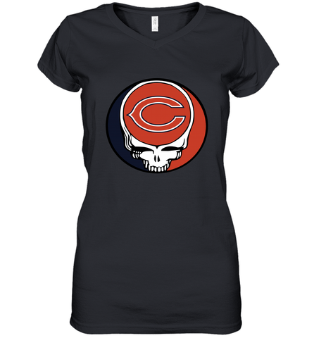 Chicago Bears Grateful Dead Steal Your Face NFL Football Womens V-Neck T-Shirt Womens V-Neck T-Shirt / Black / S Womens V-Neck T-Shirt - VeigarTee